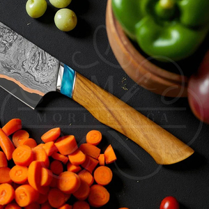 Handmade <b>Copper</b> <b>Kitchen</b> Knife with Wooden <b>Handle</b> & Blue Resin | Custom Chef Knife with Leather Sheath - Product Image 4