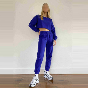 Conjunto de Top Corto y Pantalones Deportivos para Mujer, Traje Cómodo para Gimnasio, Ejercicio, Fitness y Uso Diario Informal, Color Azul - Product Image 1