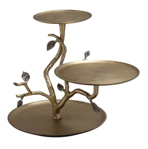 <b>3</b>-<b>Tier</b> Luxury Gold Metal <b>Cake</b> <b>Stand</b> Branch Leaf Design Dessert Cupcake Display Tray for Wedding Party Event Home Decoration - Product Image 1