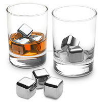 Pierres à whisky en acier inoxydable, 6 pièces avec boîte en plastique, glaçons réutilisables pour whisky, cocktail, vin, accessoires de bar