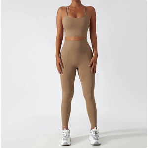 FLW Women’s Seamless 2-Piece Activewear Set Backless Sports Bra & High-Waist Leggings Stretchy Lightweight Yoga Gym Outfit - Product Image 1