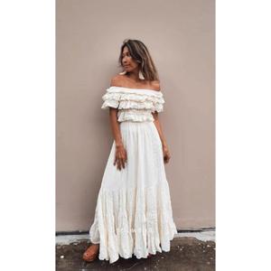 Boho Ruffled Ball Gown <b>Wedding</b> <b>Dress</b> Cotton Off-Shoulder Maxi <b>Maternity</b> Beach <b>Wedding</b> <b>Dress</b> - Product Image 1