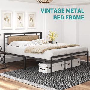 Base letto matrimoniale in MDF effetto legno vintage marrone con rivestimento in similpelle e piattaforma per materasso - Product Image 3