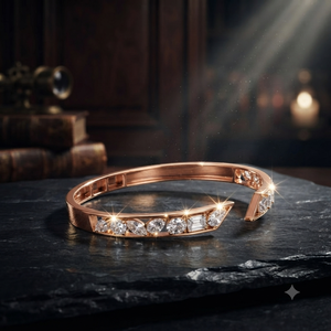 Bracelet jonc ouvert en or rose de luxe avec diamants de laboratoire, diamants à taille mixte, bijoux fins pour femmes - Product Image 1