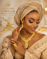 Parure de bijoux plaqué or 24 carats avec chaîne à maillons en forme de feuille florale nigériane pour femme, collier, boucles d'oreilles et bague de mariée africaine