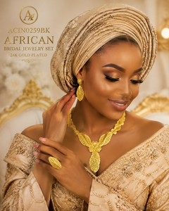24K Gold Plated Nigerian Floral Leaf Jewelry Set for Women African Bridal Necklace Earrings Ring Set - Product Image 5