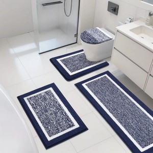 Tapis de bain moderne bleu marine festonné, 1 pièce, rectangulaire, réversible, lavable en machine, avec dos antidérapant en caoutchouc pour salle de bain et usage domestique - Product Image 5