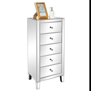 Cassettiera FCH in Argento con Cinque Cassetti e Grande Specchio, Utilizzabile come Comodino o Toeletta - Product Image 3