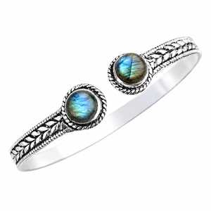 Elegant Natural <b>Labradorite</b> Gemstone Brass Bangles Silver Plated Ethnic Unisex Fashion Reiki Healing Meditation Gift Bezel - Product Image 1