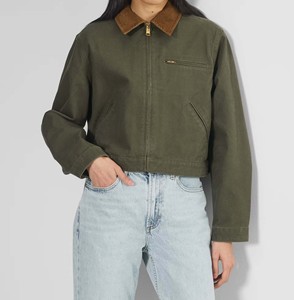 Chaqueta de trabajo de lona para hombre, resistente, estilo vintage, de lona de algodón, con cierre de cremallera, cuello de pana y bolsillo en el pecho. - Product Image 3