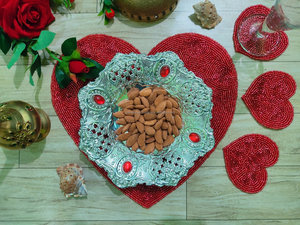 Beaded Handmade Heart <b>Placemat</b> Romantic Valentine Table Mat Wedding Dining Decor Charger Plate Mat <b>Red</b> - Product Image 3