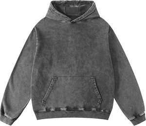 เสื้อฮู้ดดี้ผู้ชายแบบสวมหัว ผ้าฟลีซผสมโพลีเอสเตอร์และคอตตอน ย้อมสีพื้น สไตล์วินเทจ ซักแบบแอซิดวอช หนานุ่ม แห้งเร็ว ระบายอากาศได้ดี เหมาะสำหรับใส่ในฤดูหนาว สไตล์สตรีท - Product Image 1