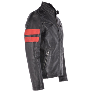 Men's Black Leather Motorcycle Jacket Stand Collar Zipper Closure Slim Fit Moto Style Winter Wear <b>Thin</b> Front Breathable - Product Image 4