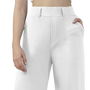 Pantalons de travail décontractés pour femmes, coupe droite, jambes larges, pour le bureau, à enfiler, avec poches, vente en gros - Product Image 1