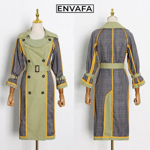 Manteau Trench Long Mi-long pour Femme, Style Personnalisé, Coupe-vent, Double Boutonnage, Motif Carreaux, Automne - Product Image 1