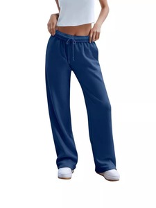 Pantalon de survêtement décontracté et confortable pour femme en toile, couleur unie, cordon de serrage, taille haute élastique, coupe ample, écologique, respirant, jambe large - Product Image 6