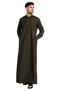 Traditional Arab <b>Men's</b> <b>Thobe</b> Solid Color Cotton Linen Dress Casual Ethnic Jubba Style Loose Fit Autumn Wear Thobes - Product Image 2