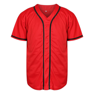 Men's <b>Red</b> Crew Neck Baseball Jersey Short Sleeve Moisture Wicking Polyester Sport Shirt Regular Fit Solid Color - Product Image 1