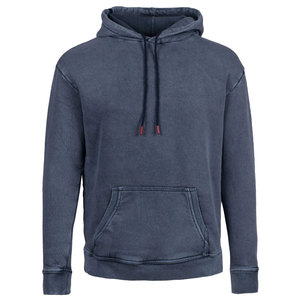 Men's <b>Navy</b> Blue Hooded Sweatshirt Regular Fit Solid Color Casual Knitted Cotton With Pocket Autumn Wear - Product Image 1