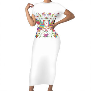 Vestido Ajustado de Manga Corta con Estampado Completo Personalizado, Diseño de Bordado Mexicano, Ropa de Arte Folclórico - Product Image 3