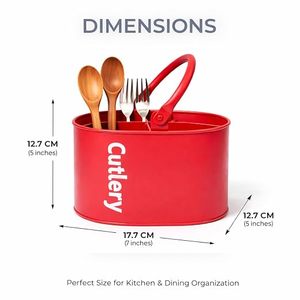 <b>Red</b> Cylindrical <b>Metal</b> Cutlery Storage Holder with Handle for Kitchen Tableware Organization Modern Design - Product Image 6