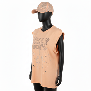 Camiseta sin mangas para mujer, de algodón y poliéster, jersey suave, con logotipo de cristal termoadhesivo, camiseta sin mangas de algodón para mujer - Product Image 4