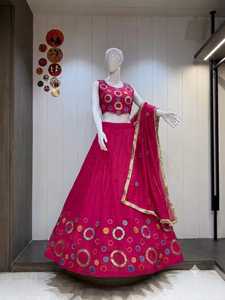 Traditional Indian Pakistani <b>Women</b> <b>Lehenga</b> Choli Embroidered Floor-Length Loose Fit Wedding Wear Cotton Stretchable - Product Image 4