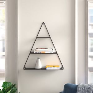 Modern Geometric Wall Shelf with Wooden Corner Shelf Industrial Metal <b>Frame</b> Home Decor Organizer - Product Image 5