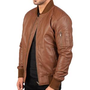 Veste en cuir de vache véritable tendance unisexe pour l'hiver, fermeture éclair, col montant, respirante, de haute qualité et douce - Product Image 2