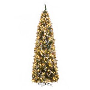 Albero di Natale Automatico in PVC da 2,7 m con Forma a Matita Appuntita, Verde con Luci Bianche Calde, 460 Luci, 1298 Rami, 8 Modalità - Product Image 1
