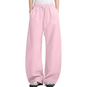 Men's Casual Baggy Track Pants 500gsm Polyester/Cotton Heavyweight Breathable Wide Leg Sweatpants Black Cuffed High Joggers - Product Image 2