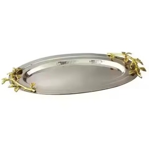 Plateau rectangulaire lisse et plat, modèle best-seller, bordure extérieure perlée, en acier inoxydable, pour service de mariage, événements et traiteur - Product Image 5