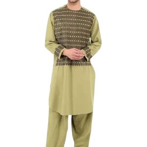 Robe afghane pour homme à motif horizontal kaki, tissu en coton doux, confort décontracté, costumes traditionnels afghans pour homme - Product Image 1