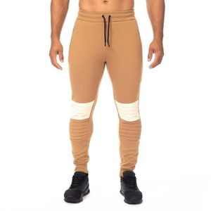 Men's Tan Sweatpants With <b>White</b> Knee Panels Elastic Waist Drawstring Side Pockets Casual Autumn Wear - Product Image 6