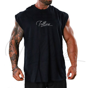 Débardeur de sport en maille respirant à séchage rapide 100 % coton col rond noir sans manches coupe athlétique pour homme marque privée - Product Image 1
