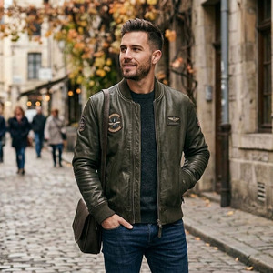 Nouvelle veste en cuir pour homme, mode hiver, fermeture éclair, style motard, grandes tailles - Product Image 1