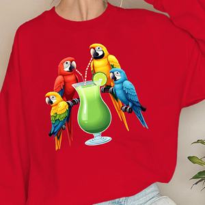 Sudaderas informales de punto para mujer con estampado de loros bebiendo cóctel tropical - Product Image 5