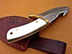 Drop Point Hunting Knife With Ivory Handle Carbon Steel Blade Leather Sheath Included - Product Image 6