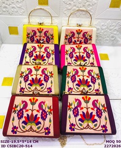Handmade Embroidered Peacock Design <b>Clutch</b> Bag with Metal Handle | Designer Ethnic <b>Wedding</b> Party Handbag for Women - Product Image 1