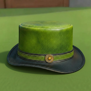 Premium quality custom made Handmade Unisex Green Leather Top <b>Hat</b> <b>Steampunk</b> Gothic Cosplay <b>Hat</b> - Product Image 2