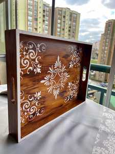 Plateau rectangulaire en émail imprimé motif bois, version classique, pour cuisine et restaurant, idéal pour le rangement et le service, par UO INDIA - Product Image 3