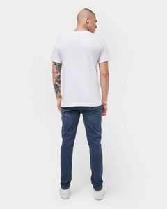 Mens Slim Fit <b>Jeans</b> Dark Blue Denim Stretch Mid <b>Waist</b> Clean Look Tapered Leg Smart Casual Versatile Mens Fashion <b>Jean</b> - Product Image 1