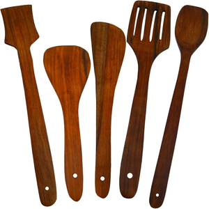 Ensemble de cuillères et spatules en bois, lavables au lave-vaisselle, durables, classiques, élégantes, style indien, 2 pièces, cuillères de cuisine en bois - Product Image 4