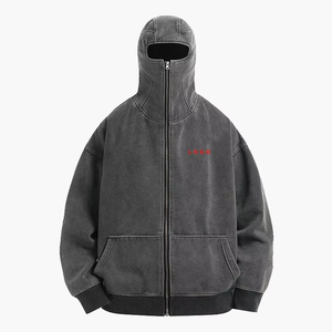 Hoodie Masqué Homme en Coton Épais Effet Délavé avec Fermeture Éclair Intégrale – Nouvelle Collection à Succès - Product Image 1
