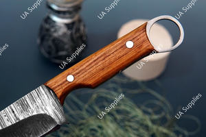 Couteau à lame fixe artisanal en acier Damas, pointe tombante, manche en bois d'olivier, pour la chasse, le camping, la survie en extérieur, EDC multifonction, DIY - Product Image 3