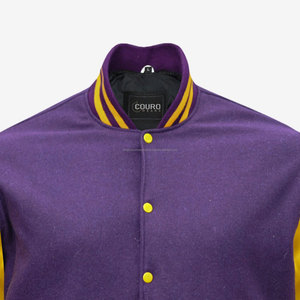 Chaqueta universitaria de alta calidad para hombre, chaqueta universitaria con mangas de cuero de lana bordada de chenilla, chaqueta universitaria con letras de béisbol púrpura personalizada - Product Image 6