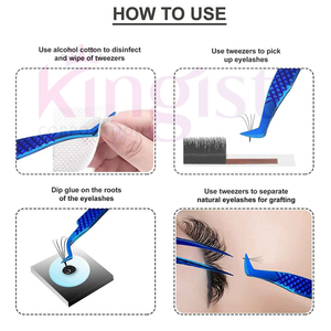 Custom Individual BlUE Stainless Steel Professional <b>Precision</b> Anti-Static Eyelash Extension Tweezers Private Label Pointed Set - Product Image 2