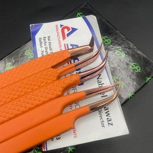Pinces à extensions de cils professionnelles en gros, poignée orange or rose, acier inoxydable solide, prise diamantée, pointe durable - Product Image 1