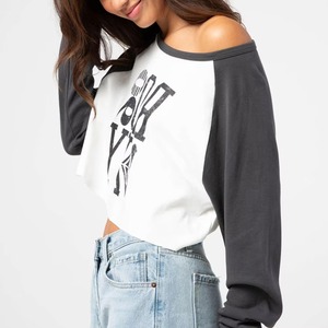 Custom Women's Off Shoulder <b>Crop</b> <b>Top</b> Long Sleeve Logo Print Casual Jersey T-Shirt Custom Logo 100% Cotton Spring Summer Wear - Product Image 2