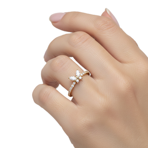 Bague de Mariage Personnalisable en Or Massif 14K 18K avec Diamants de Laboratoire Marquise et Ronds Entiers, Motif Papillon, et Moissanite - Product Image 6